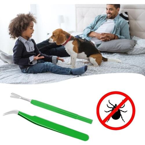 2PCS Tick Removal Tool Stainless Steel Professional Tick Flea Tweezers Cleaning Tool Remove Mites Ticks From Human Body Dog Cat
