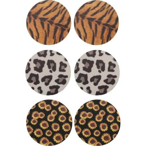 Car Coasters Anti Slip Drinks Absorbent Tiger Leopard Print Sunflower Patterns Automotive Cup Holder Mat