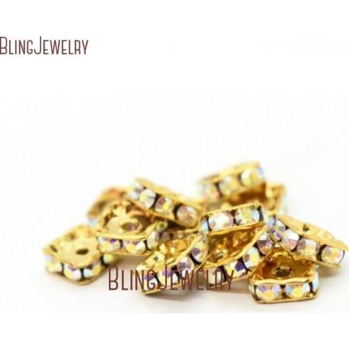 Gold Plated Brass Angel Aura Crystal Squaredelle Rhinestone Quatra Rondelle Spacer Bead 4mm 6mm 8mm FC26951