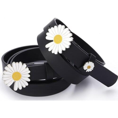 New Fashion Belt For Women Punk Designer Daisy Flower Ladies Long Belt Jeans Waist Strap Womens Thin Leather Belt