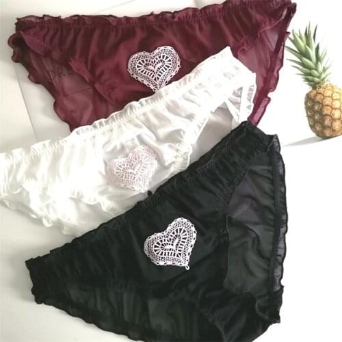 Pink Embroidered Heart Women Panties Fairy Transparent Mesh Underwear Seamless Female Underpants Hollow Out Lingerie Thongs
