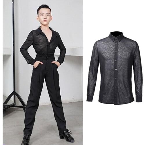 New Latin Dance Shirts For Boys Long Sleeves Cambric Tops Latin Dance Wear Practice Clothes Cha Cha Competition Costume DNV15295