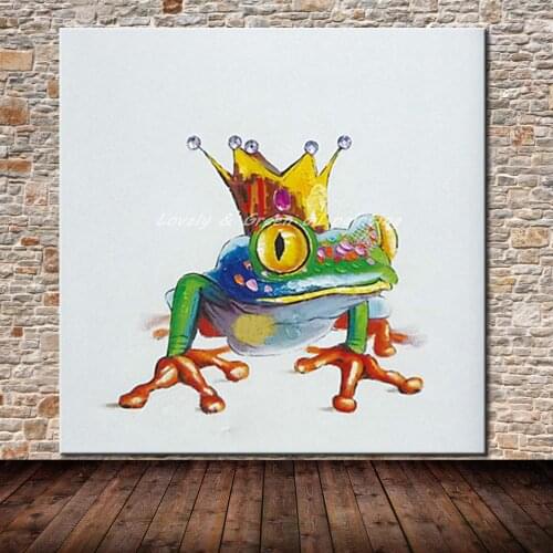 Mintura HandPainted Abstract Animal Frog Prince Canvas Oil Painting Hotel Decor Home Decorative Art Picture For Living Room Gift
