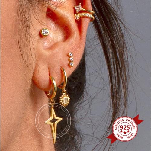 Simple Geometric Cross Hollow Hoop Earrings 925 Sterling Silver Ear Buckle star Earrings Silver Gold color Korean style Jewelry