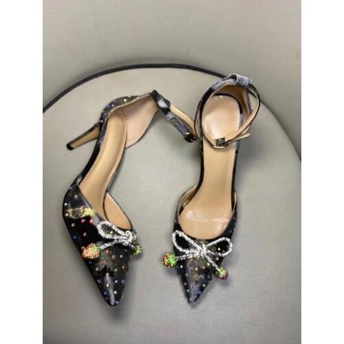 2020 bling bling women diamond bow high heels thin heel rhinestone pumps party shoes basic pumps dress shoes sexy heeled