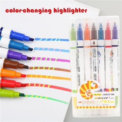 Color changing Highlighter A set of 7 colors Art painting study notes mark the key points