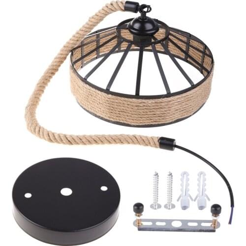 Retro Industrial Iron Vintage Loft Chandelier Hanging Lamp Vintage Rope Pendant Lamp Ceiling Lamp, Rustic Hemp Rope Iron Candles