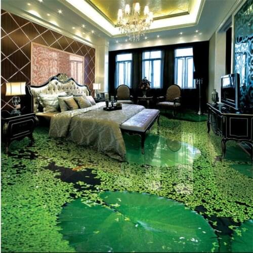 Wellyu Customized large-scale mural pvc wallpaper Chinese lotus waterproof bathroom living room 3D thick wear-resistant floor