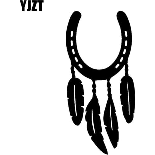 YJZT 7.7*15.9CM Fashion HORSE SHOE FEATHER Decals Car Stickers Black/Silver Vinyl S8-1532