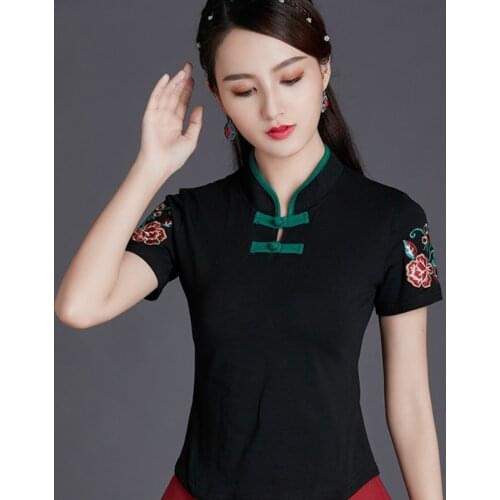 Ladies Chinese Tops Women 2020 Chinese T Shirt Oblique Shanghai Shirt Qipao Cheongsam Top Chinese Style Clothing Women 10123