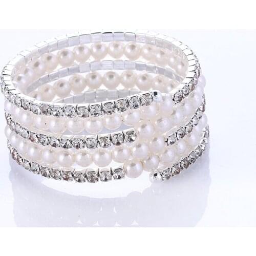 Hot Fahsion Crystal Rhinestones Imitation Pearl Bracelets For Women Multi Layer Wide Bracelets & Bangles Pulseras Mujer Jewelry