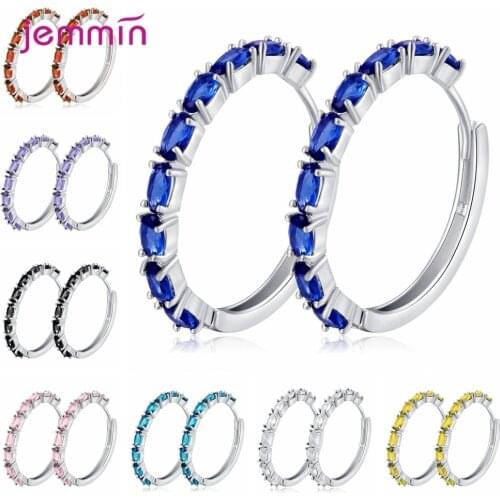Free Shipping Women Fashion Jewelry Crystal Hoop Earrings Classic Style Genuine 925 Sterling Silver Earrings Jewelry Gift