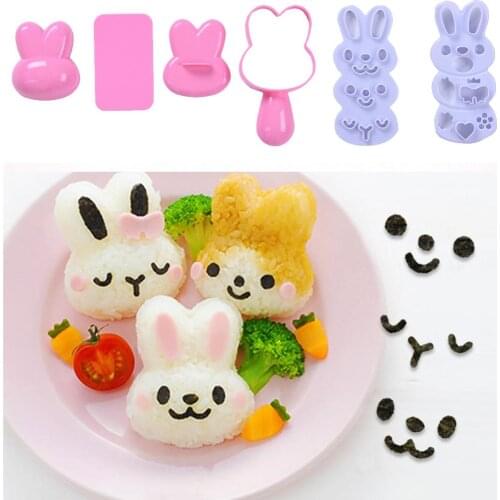 Rice Ball Mold Set Cartoon Rabbit Pattern Sushi Making Mold Kit Bento Accessories Rice Mould Seaweed Cutter Kitchen Gadgets