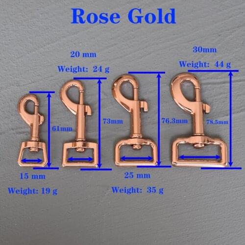 1 Pcs 15/20/25/30mm Snap Hook Leather Belt Strap Bag Buckles Metal Clasps Lobster Dog Collar Keychain Swivel Rose Gold