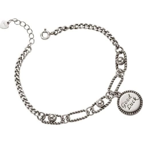 100% 925 Sterling Silver Hot Sell Fashion Good Luck Letter Coin Design Lady Bracelet Jewelry Wholesale Price New Year Gift
