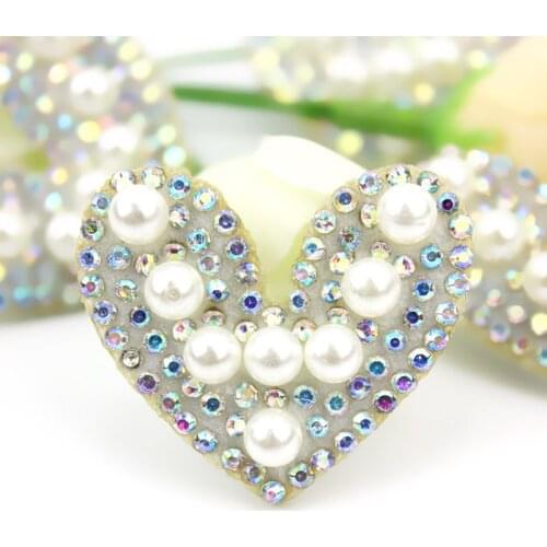 15Pcs 3cm Rhinestone&Pearl Heart Stick-on Patches for Clothing DIY Headwear Craft Decor Applique Shoes Bags Accessories