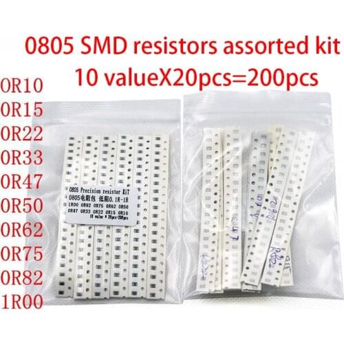 200PCS 1% 0805 SMD resistors assorted kit set ,10 valueX20pcs=200pcs 1R00 R820 R750 R620 R500 R470 R330 R220 R150 R100