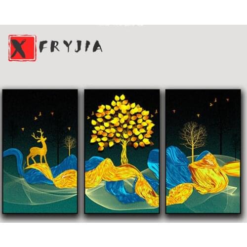 3pcs square round stone Abstract money tree golden deer full diamond embroidery diamond painting mosaic pattern hobby needlework