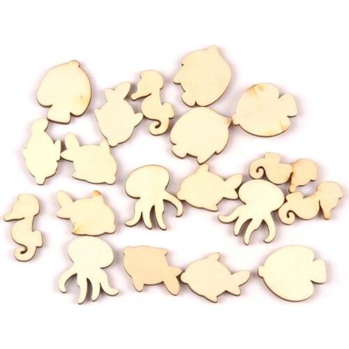 40pcs Natural Ocean animal pattern wood Scrapbooking Carft for Kid painting diy accessories home decor ornament 25-35mm MT2156