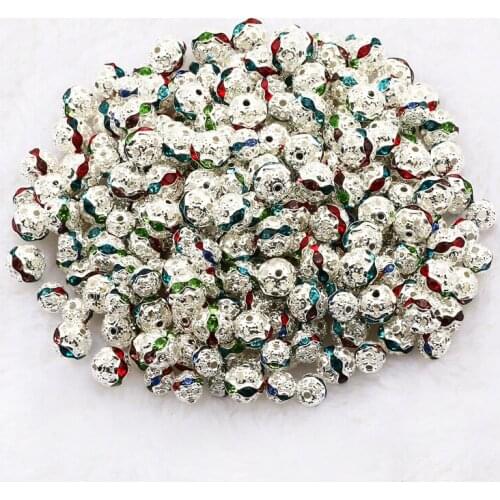 50pcs Mixed Color Hollow Crystal Ball Metal Rhinestone Spacer Loose Beads For Clothing Sewing Handmade Needlework Decoration