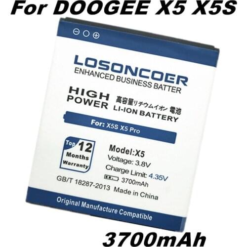 LOSONCOER 3700mAh Li-ion Mobile Phone Batteries For Original DOOGEE X5 Battery DOOGEE X5 Pro Battery DOOGEE X5S