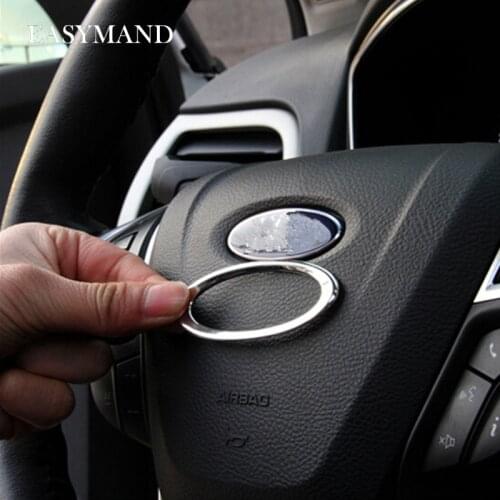 Car Styling Steering Wheel ABS Chrome Trim Cover Logo Ring for Ford Fiesta Ecosport KUGA New Mondeo Escort Auto Accessories