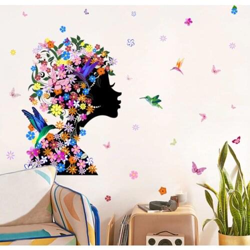 Butterfly Fairy Flower Girl Beauty Art Wall Stickers PVC for Living Room Kids Room Home Decoration Wall Decal Home Decor Murals
