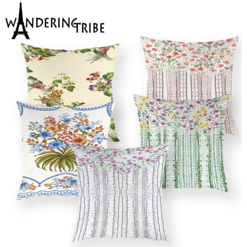 Flowers Cushions Cover Retro Floral Decoration Pillow Case Polyester Plant Parlour Sofa Home Pillows Cases Cojines Funda Cojin