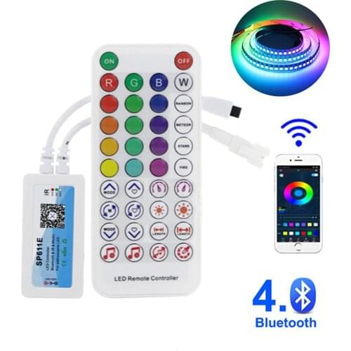 DC5-24V SP611E LED RGB Controller,Bluetooth & IR Remote & Music Control Addressable Controller For WS2812B WS2811 SK6812 Strip