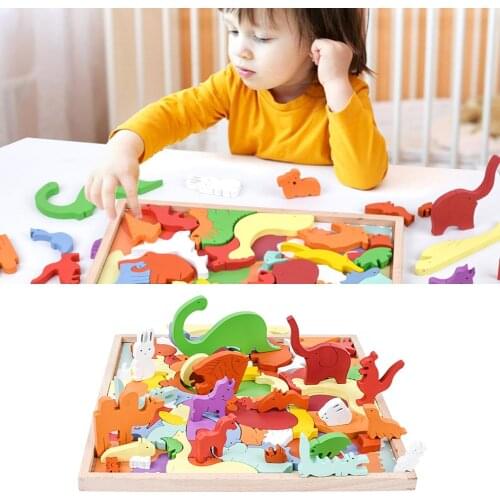 Wooden 3D Animals Shaped Puzzles Cartoon Jigsaw Puzzle Blocks Stacking Animal Cognition Play Early Education Toys Fast delivery