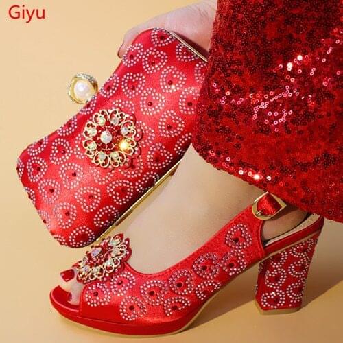 Doershow Nigerian Style Woman Shoes And Bag Set Latest red Italian Shoes And Bag Set For Party Dress free shipping SHM1-14