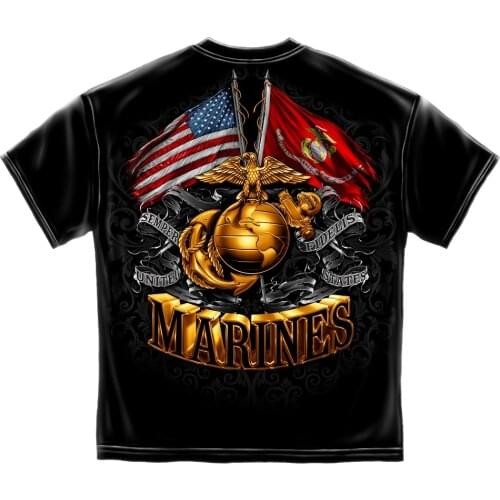 Double Flag US Marine Corps Eagle Earth Anchor Badge T-Shirt. Summer Cotton Short Sleeve O-Neck Mens T Shirt New S-3XL