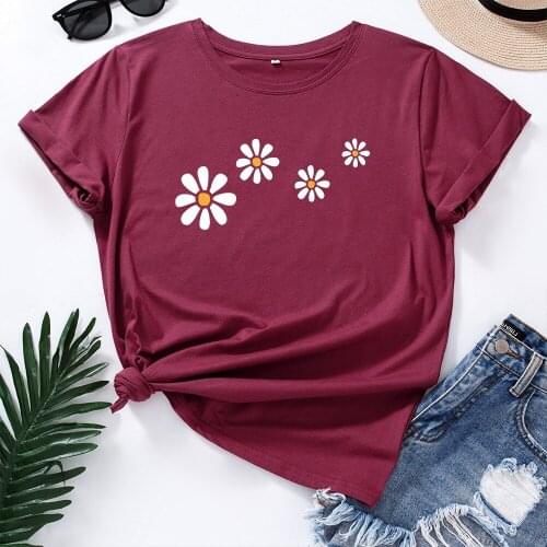 Four Daisies Print T-shirts Women Summer Graphic Tee Shirts Women Fashion Harajuku Tops TX6007