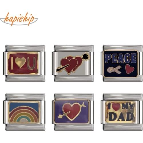 Hapiship 1Pcs 9mm Width Original Daisy Heart Flower Butterfly Dad Guitar Charm Fit Bracelet Stainless Steel Jewelry Making DJ15