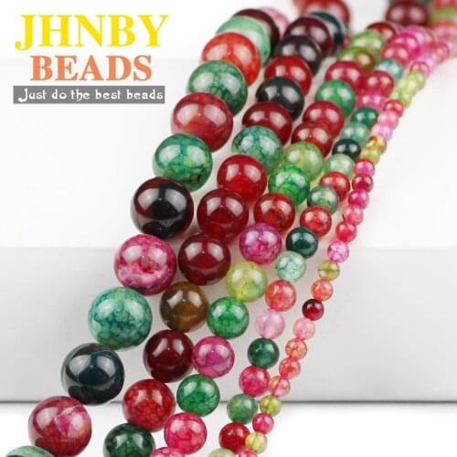 JHNBY Tourmaline Carnelian Beads Natural Stone 4/6/8/10/12MM Colorful Onyx Loose Beads Ball for Jewelry Bracelet Making DIY
