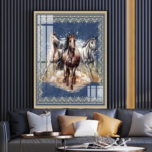 Classic Modern Running Horse Crystal Porcelain Painting Wall Picture Canvas Print Painting Art Posters and Prints for Home Decor