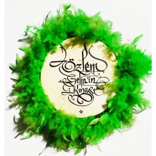 Leather Tambourine 32 cm Name Written Large Size Green Shaggy (S32YYETEF)
