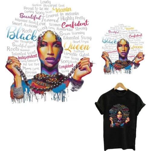 Oil Black Lady Thermo Transfer Sticker On Clothes DIY Washable Women T-shirt Iron-On Patches For Clothing Glitter Applique Decor