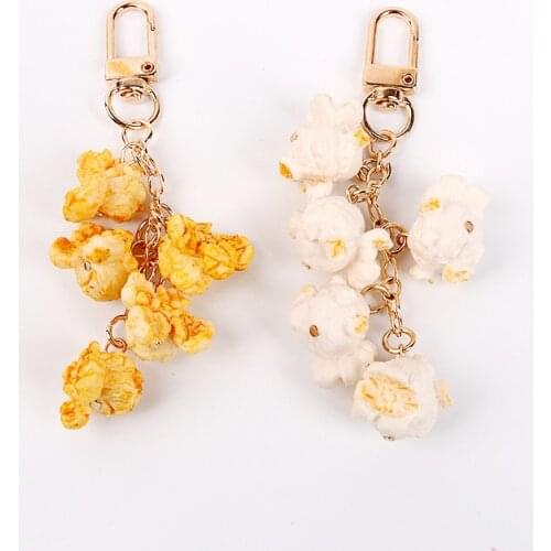 Dayoff Lovely Popcorn Keychain Keyring For Women Girl Jewelry Simulated Food Cute Car Key Holder Keyring Charm Couple Gift K89