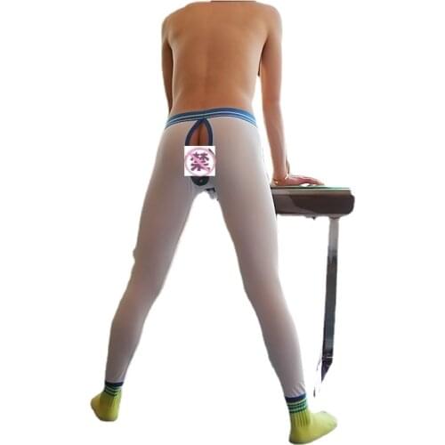 Mens homosexual warm pants low waist Cotton autumn winter long Leggings hollow removable bag autumn pants for men