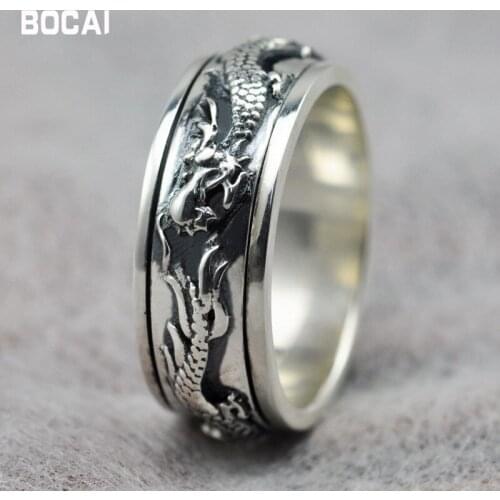 925 sterling silver good luck ring personality Thai silver mens ring, can be rotated wide mighty retro fashion ring