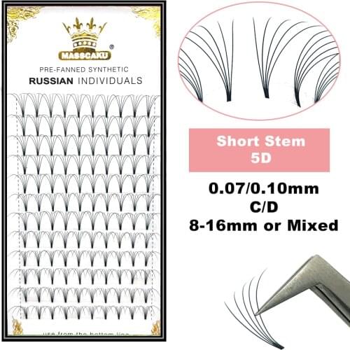MASSCAKU Premade Russian Volume Short Stem Eyelash Extensions Wide Fans 3D 4D 5D 6D 10D 20D Faux Mink Lashes Wholesale