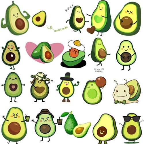 Small Heat Transfer Stickers Cartoon Avocado for Children Clothes Offset Transfer T-shirt Bags Thermo Sticker Cute Vinyl Patches