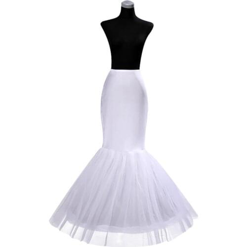 New White Mermaid Wedding Petticoats 1 Hoop Bone Cheap Crinoline Bridal Wedding Accessories Underskirt For Prom Evening Party