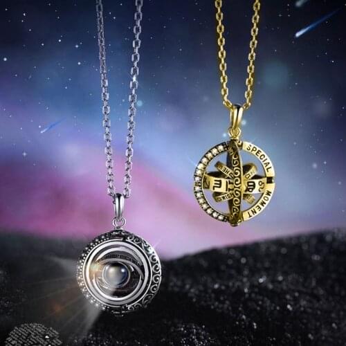 Openable Astronomical Ball Projection Necklace 100 Language I Love You Pendant Necklace for Women Men Lovers Jewelry
