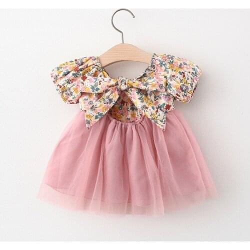 Girls Dress Floral Bow Children Tops Kids Summer Clothes 3 years Clothing Tutu Girl Mesh Dresses For Girl 2021 Fashion Wear