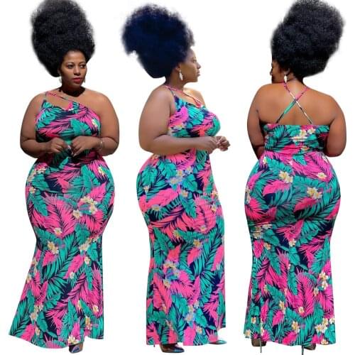 XL-4XL Plus Size Women Dresses Summer 2021 Beach Sexy Printing Sleeveless Sling Fishtail Dresses Wholesale Dropshipping