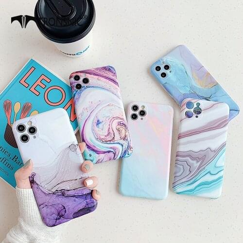 Marble Texture Fully Protected Lens Phone Case for iPhone 11 Pro Max Soft Blue Purple Matte Luxury Cases for iPhone 11 Cover Hot