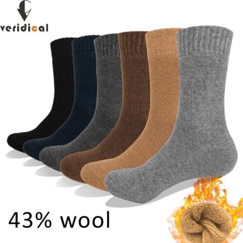 Veridical 5 Pairs/Lot 43%Wool Man Short Socks Winter Thermal Warm Thick Business Breathable Party Dress Long Socks Brand EU39-45
