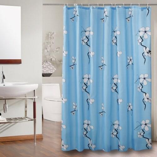 Shower Curtain Blue Flower Fabric Mildew Resistant Waterproof Bath Curtains for Bathroom 12pcs Hooks